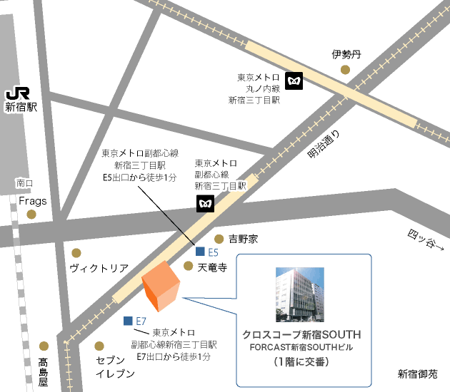 新宿SOUTHレンタルオフィスのアクセスマップ