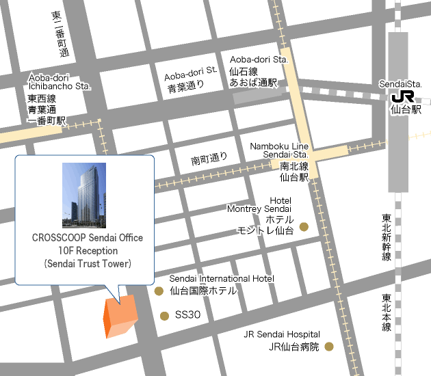 仙台レンタルオフィスのアクセスマップ